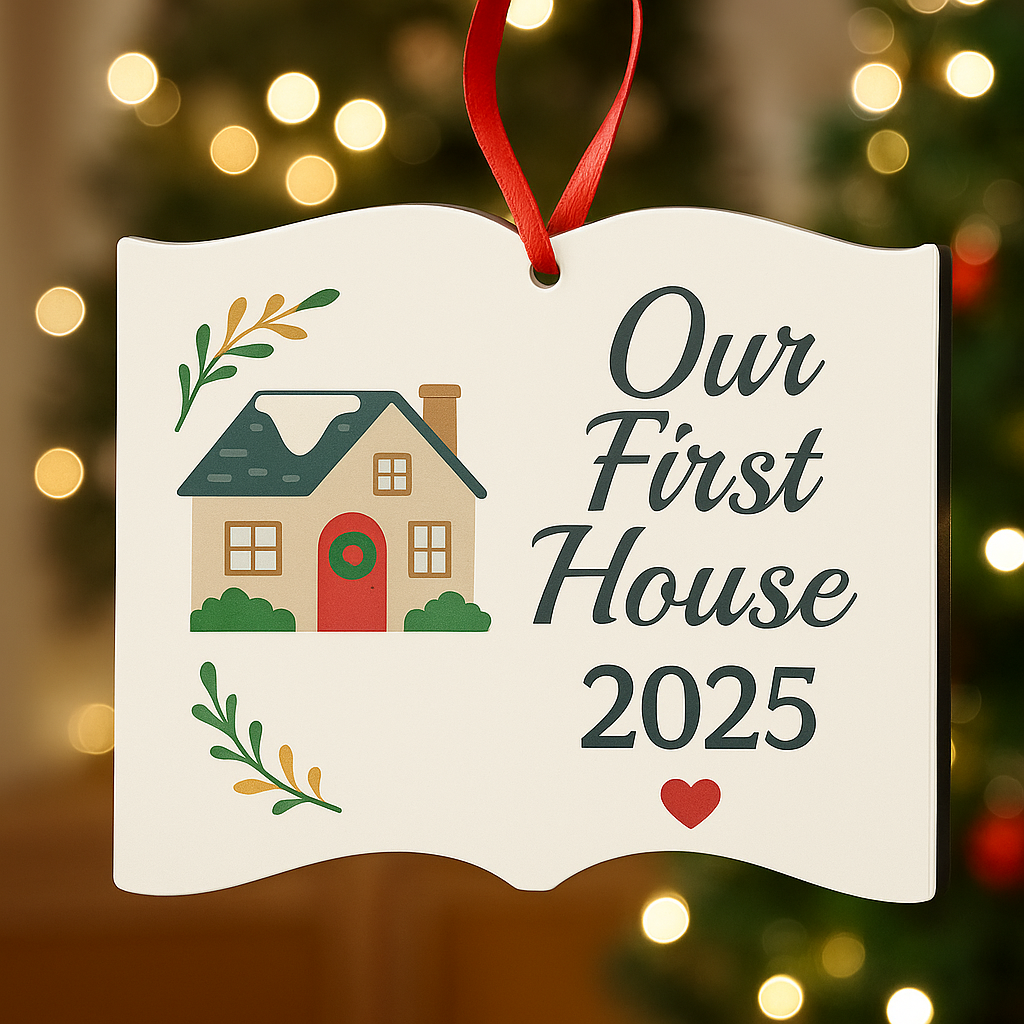 📖 Our First House 2025 Ornament – Book Shaped 📖