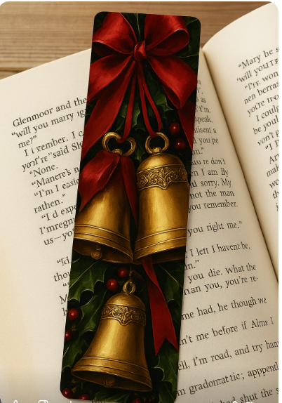 📖 Vintage Christmas Bells Bookmark – Option 2 🎄