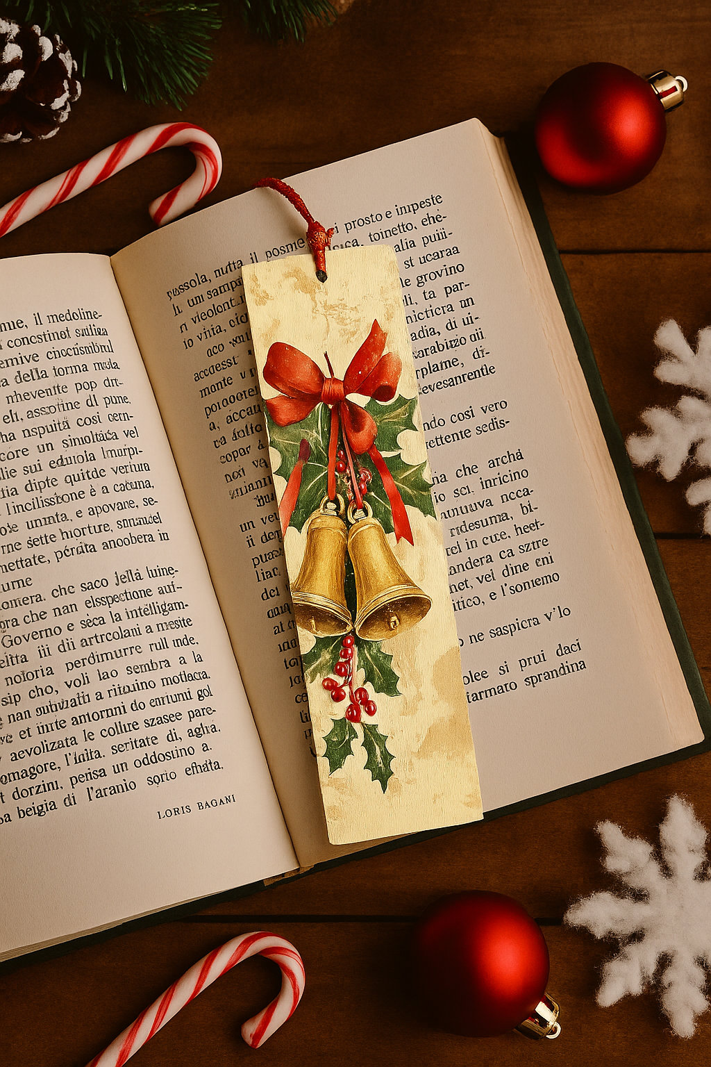 📖 Vintage Christmas Bells Bookmark – Option 1 🎄